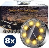 Bol.com 8 LED Solar Grondspot -Solar Tuinverlichting - Buitenlamp-Zilver RVS - Warm 3000K - - Tuinverlichting op Zonne-Energie -... aanbieding