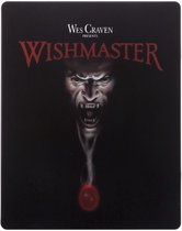Voorzijde Steelbook editie Wishmaster met demonengezicht en rode gloed.