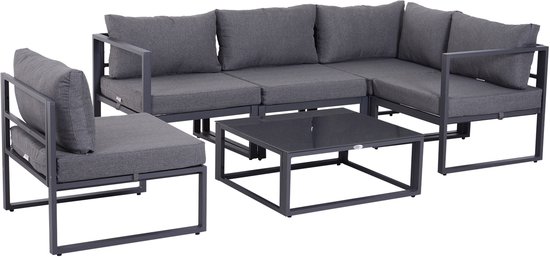 Outsunny - Tuinset - Aluminium - Polyester - Gehard glas - Grijs