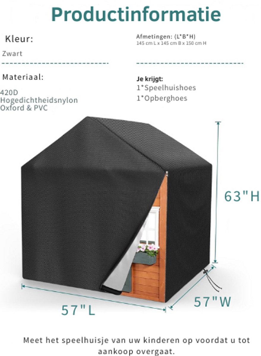 Housse De Protection Pour Maisonnette De Jeu - Tissu Oxford Résistant Aux UV Et Intempéries - 145x145x160 Cm