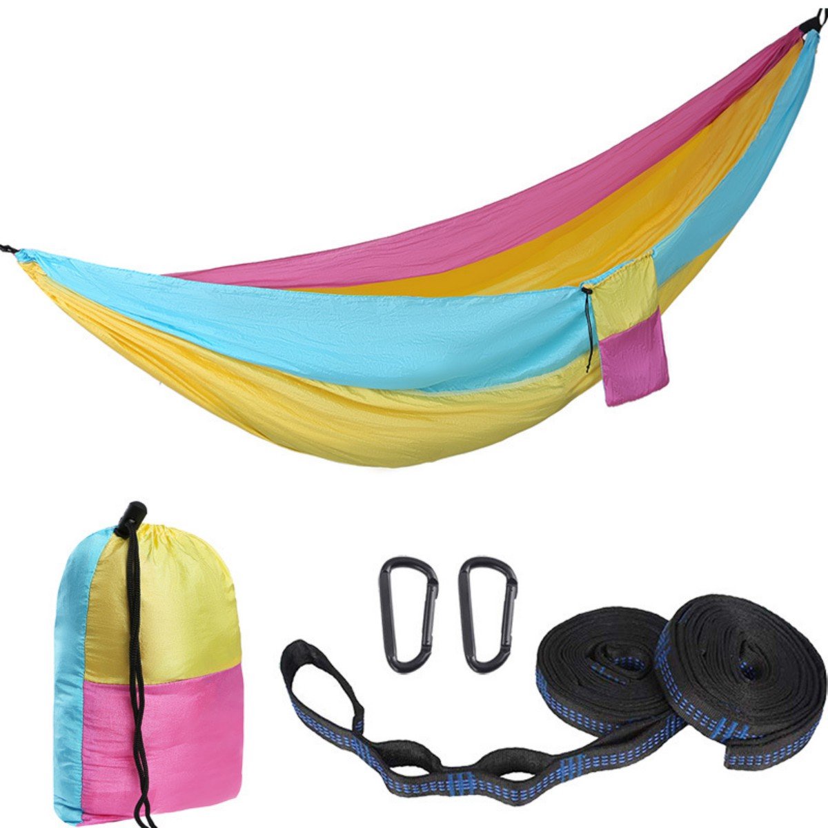 Kampeerhangmat - Reishangmat met banden - 1 stuk - Draagbare, ademende hangmat - Geschikt voor tuin, buiten, backpacken, reizen - Buitenhangmat met parachutestof - Enkel, dubbel, kamperen, fietsen, binnen, vrijetijdshangmat - 300 x 200 cm