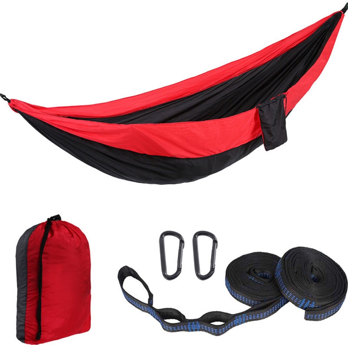 Kampeerhangmat - Reishangmat met banden - 1 stuk - Draagbare, ademende hangmat - Geschikt voor tuin, buiten, backpacken, reizen - Buitenhangmat met parachutestof - Enkel, dubbel, kamperen, fietsen, binnen, vrijetijdshangmat - 270 x 140 cm