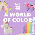 Plus Plus "A World of Color". Huis, auto, eenhoorn, regenboog en figuurtjes.