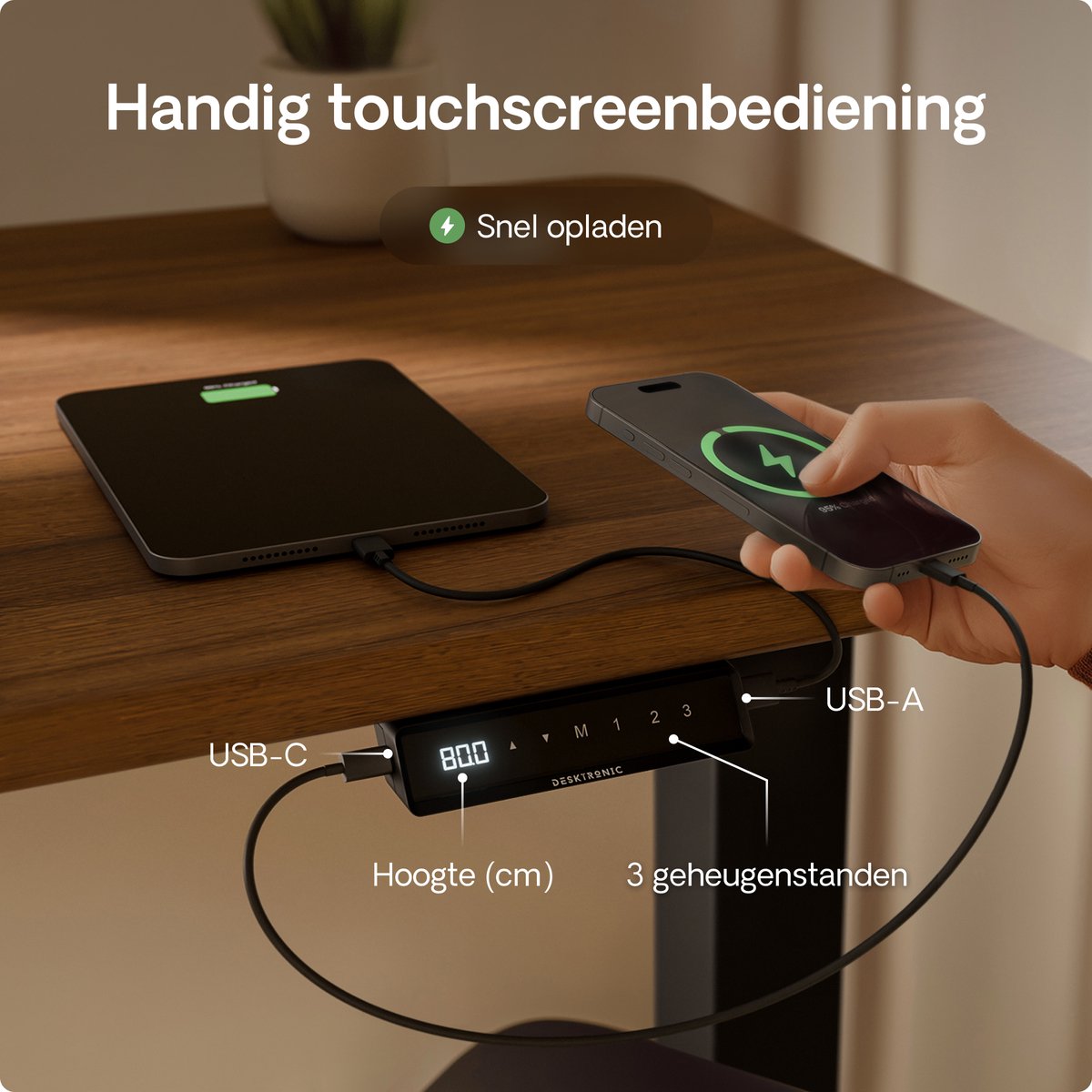 Desktronic HomePro Zit-sta Bureau Elektrisch In Hoogte Verstelbaar, 200x80cm Zwart/Notenhout, Stille Dubbele Motor, Hoogte 62-126cm thumbnail 5