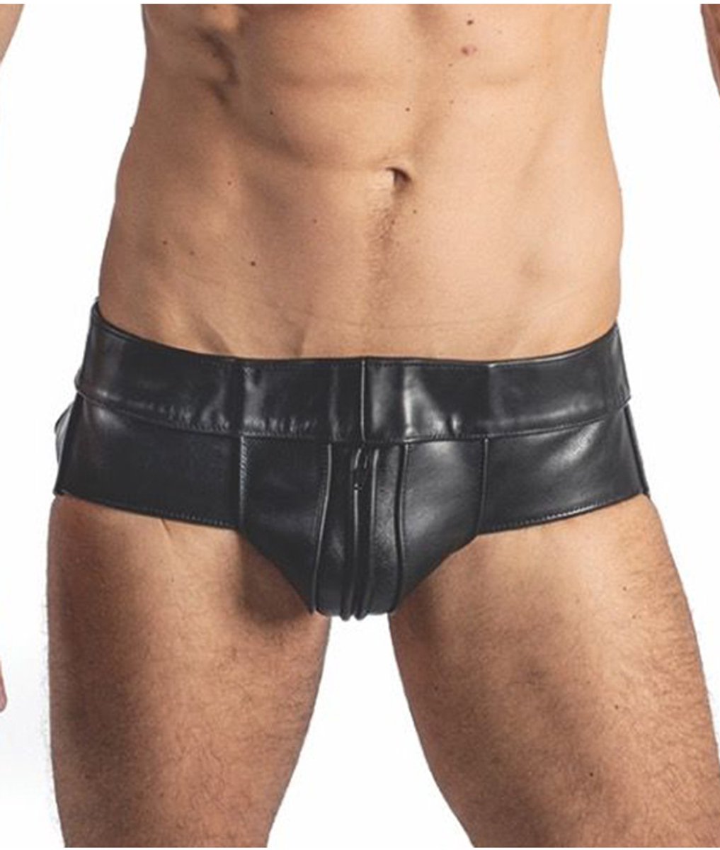 Mister B leren powerjock met zwarte bies xs