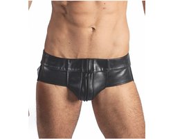 Mister B leren powerjock met zwarte bies xs