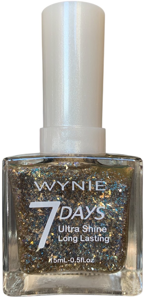 Wynie - Nagellak 7 Days Ultra Shine Long Lasting - Transparant met gouden vlokken en blauwe mini glitters - 1 flesje met 15 ml inhoud - Nummer 047