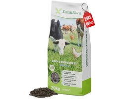 Famiflora Koemestkorrels + kippenmest 20kg voor 400m² - Gedroogde koemest + kippenmest pellets - koemestkorrels & kippenmestkorrels - Organische mestkorrels - Geschikt voor de hele tuin - Betere bodemstructuur