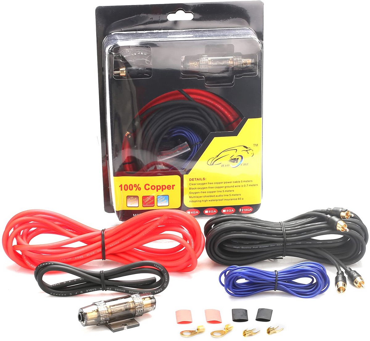 Auto subwoofer met ingebouwde eindversterker en koperen kabel