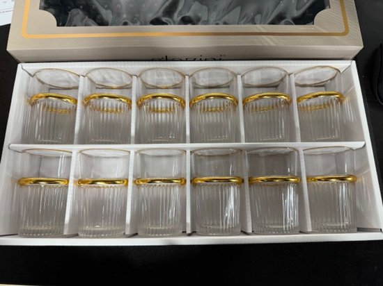 6 premium Oosterse Marokkaanse theeglazen, goudgrijs, set van 6 glazen kopjes, glazen bekers