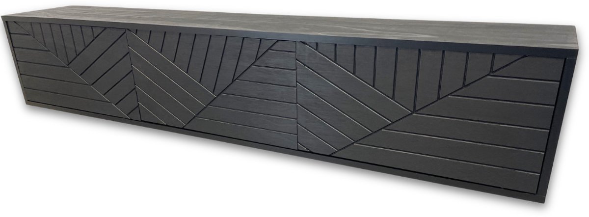 Hardhouten TV-Meubel - Zwart - 200 cm - 3 soft-close deuren - Puch-to-Open Kliksysteem