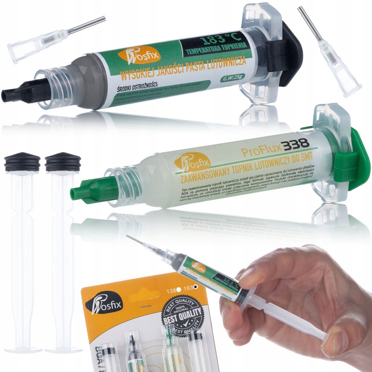 Solderingset Rosfix ProFlux 338 + Vloeibare Lood 183°C + 2x Pomp, 2x Naald