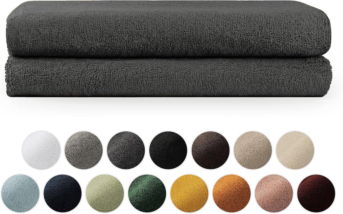 Famanu - Handdoekenset 2 badhanddoeken 70x140 – zacht en absorberend, 100% katoen, Oeko-Tex 100 gecertificeerd, antraciet