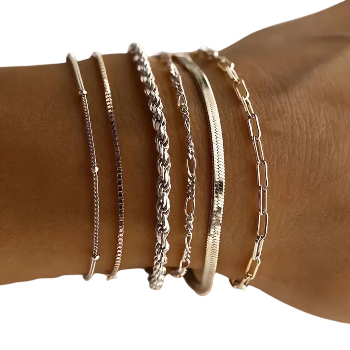Bovista Armband - Staal - Nep Zilver - Dames - 5 St - Zilver