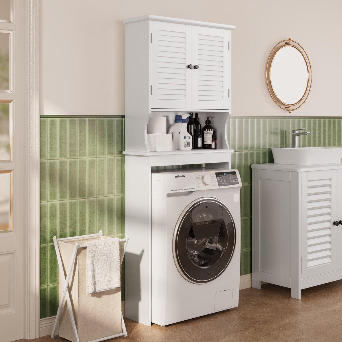 Bealife AP03 Wasmachinekast voor Wasmachine en Droger - Hoge Badkamerkast met Deuren - Toi