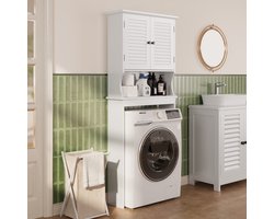 Bealife AP03 Wasmachinekast voor Wasmachine en Droger - Hoge Badkamerkast met Deuren - Toiletplank - Wit