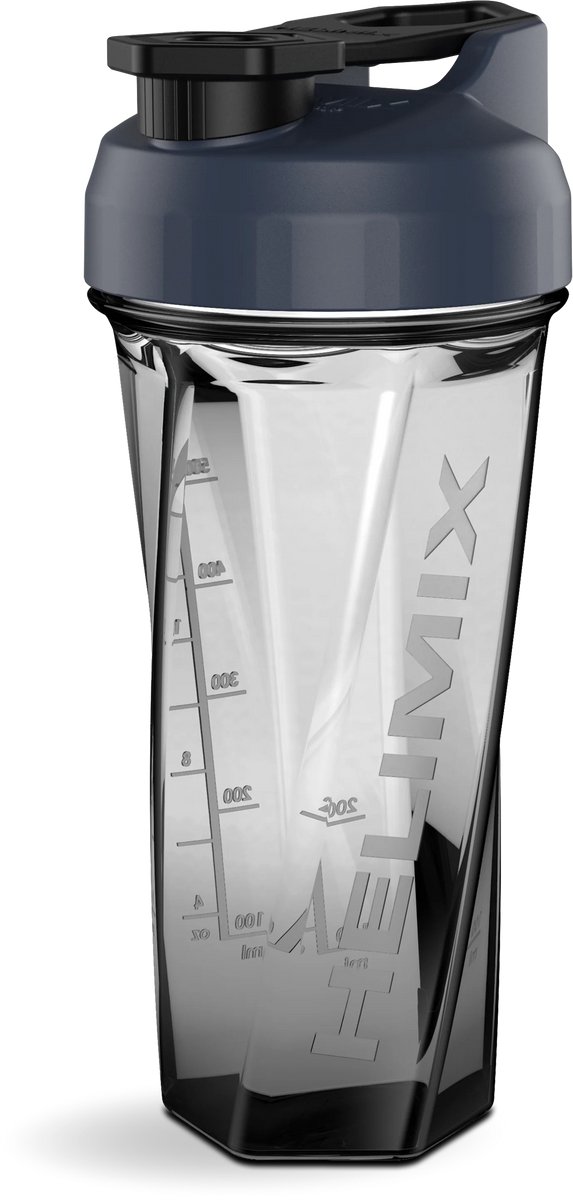 HELIMIX Shake Beker - 828 ML Wheyshaker - Fitness Sport Shake Smoothie Beker Fles Bidon - ZONDER Bal- Kleur Midnight- Doorzichtig