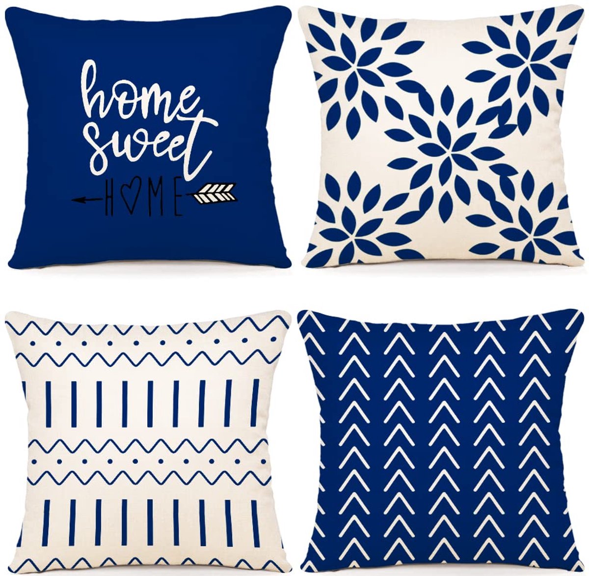 Unyqoos ® Set van 4 Luxe Linnen Kussenhoezen voor Sofa, Tuinbed en Bank 40x40cm Donkerblauw