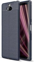 Sony Xperia 10 Plus hoesje - gel case lederlook - navy blauw - GSM Hoesje - Telefoonhoesje Geschikt Voor: Sony Xperia 10 Plus