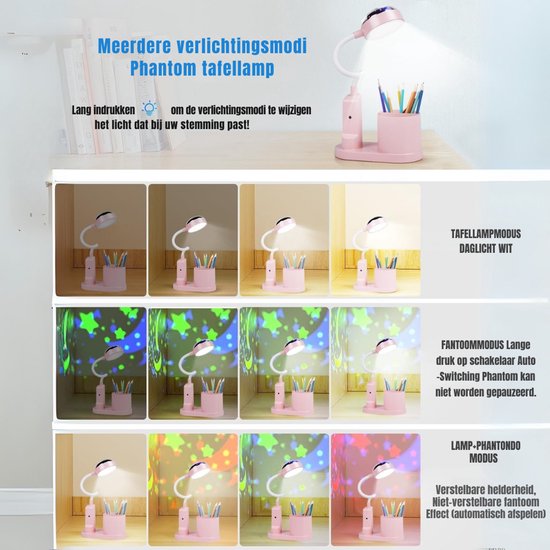 Zylo® Bureaulamp Kinderkamer - Tafellamp Kinderkamer - Voor Jongens en Meisjes - Roze - 12cm x 21cm x 43cm van Zylo® — afbeelding 3