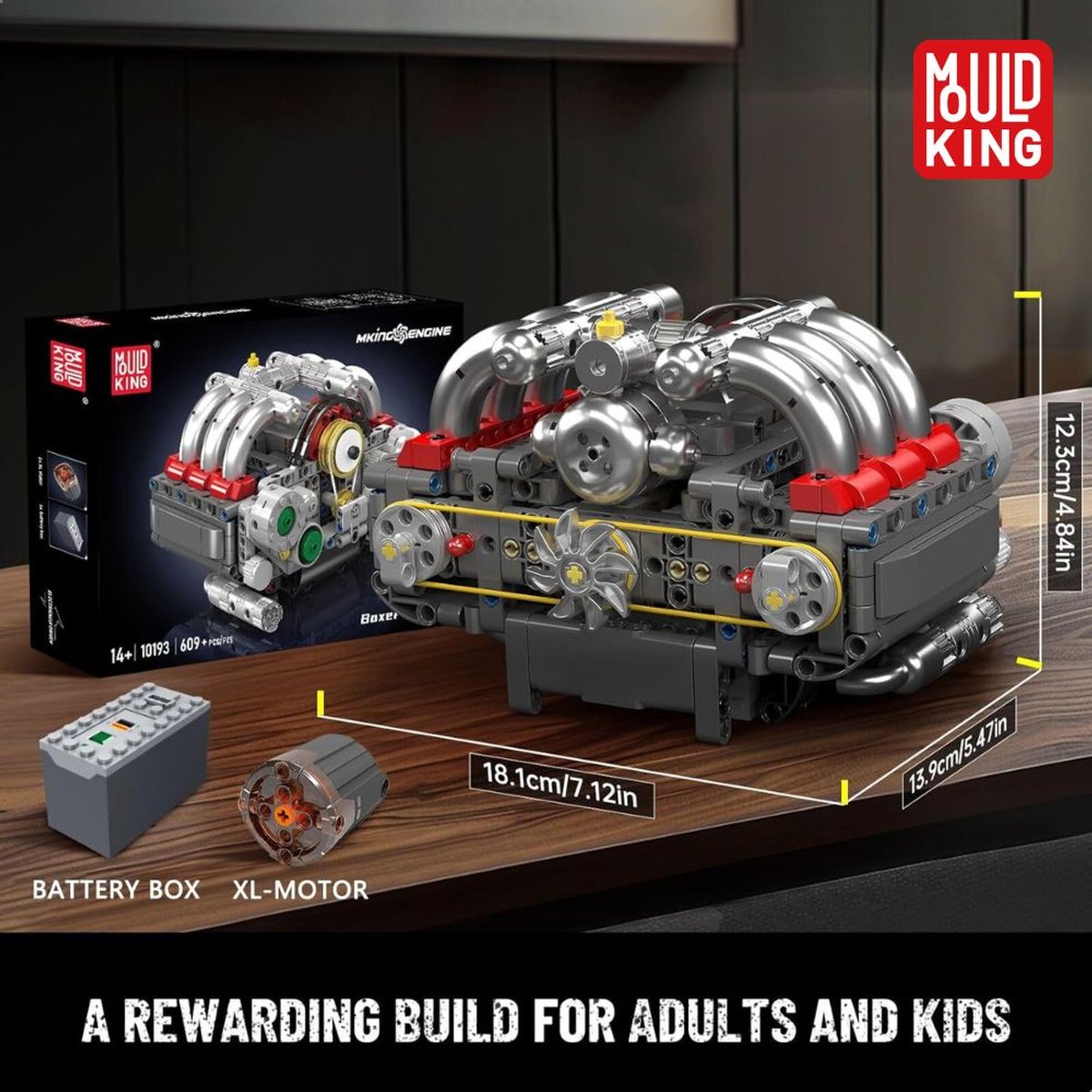 Mould King 10193 Boxer Engine formule 1 Educatief motor bouwset | Speed champions modelbouw | Creator classic bouwpakket | Technische F1 speelgoed ideas voor expert volwassenen & kinderen | compatibel met lego of mega | 609 bloks — afbeelding 5