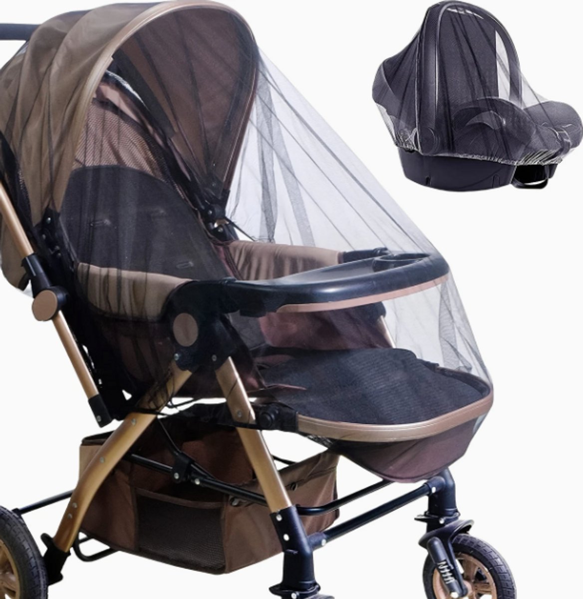 HHHK - Kinderwagen Muggennet - Met elasiekenband - Bescherming tegen insecten - Muskietennet - Zwart