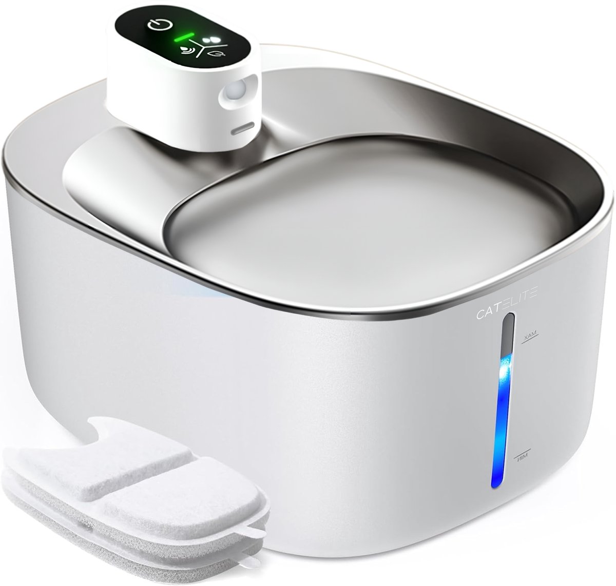 CatElite® - Premium Drinkfontein Kat | Stream - Draadloos - Waterdispenser met Sensor en Accu - Incl. 2 Filters - 4L Waterfontein Kat - Kattenfontein - Fluisterstil - RVS Wit