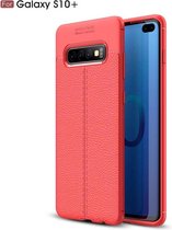 Samsung Galaxy S10 Plus (S10+) hoesje - gel case lederlook - rood - GSM Hoesje - Telefoonhoesje Geschikt Voor: Samsung Galaxy S10 Plus (S10+)