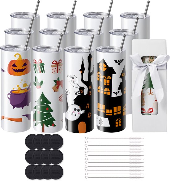 12-Pack -Sublimatie Tumblers,20 Oz Lege Roestvrijstalen Dubbelwandige Tumblers Met Deksel, Rietje — afbeelding 2