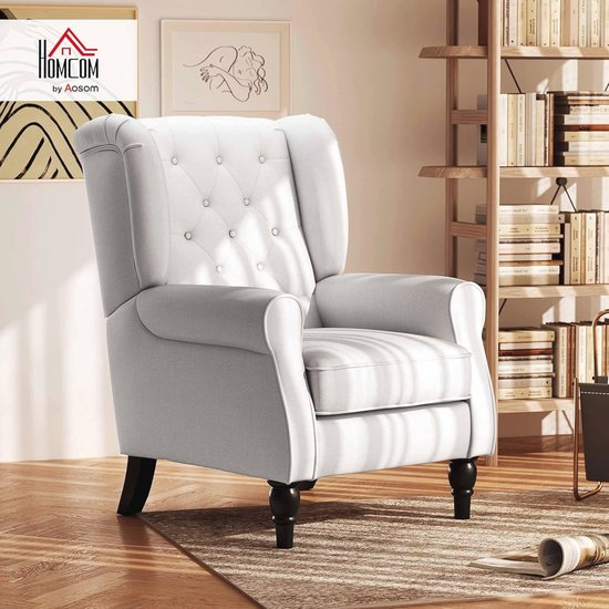 Comfortabele Relaxstoel met Oorfauteuil en Knopen - Crèmekleurig en Stijlvol - 74 x 86 x 102 cm — afbeelding 5