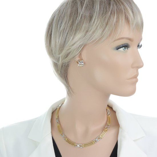 Set Behave - collier - clips d'oreilles - boucles d'oreilles clip - couleur or et argent - métal - chaîne à maillons - 40cm - 2 pièces