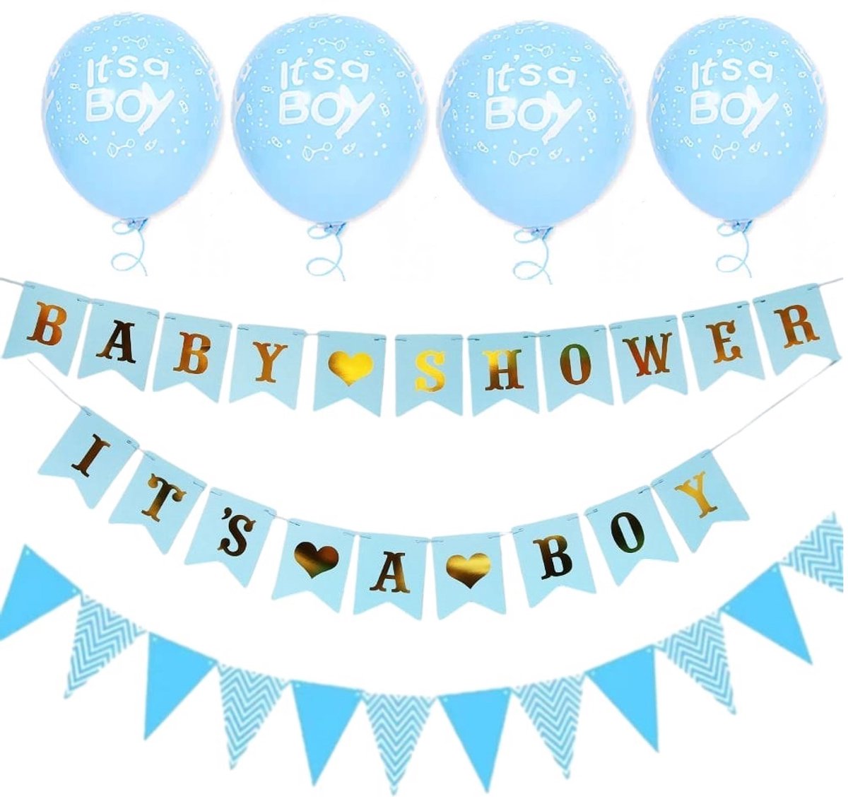 Blauw Vlaggenlijn set geboorte baby jongen - Baby boy slingers | Jongen Blauw | Slinger voor decoratie | Kraamfeest - Kraamtijd - Vintage - Geboorte - Feest - Babyshower - Decoratie - Babykamer