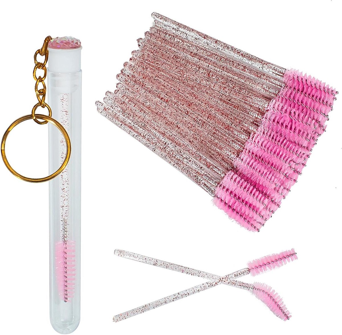 Trankielo - 51 stuks wegwerp wimperborstels met mascara applicator voor wimperverlenging - Roze