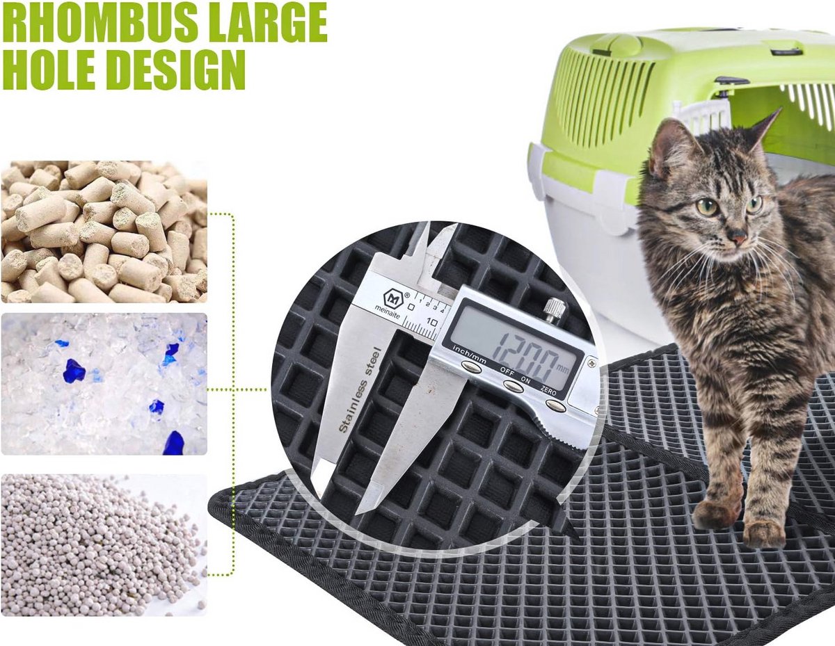 Verhoogde Randen Strooicontrole Kattenbakmat, 60 X 45 Cm, Met Klittenbandsluiting En Groot Gat, Kattenbakmat, Dubbel Waterdicht En Antislip, Kattenmat, Niet-giftig Materiaal, Kattenbakmat, Zwart Siliconen Kattenbakmat Groot