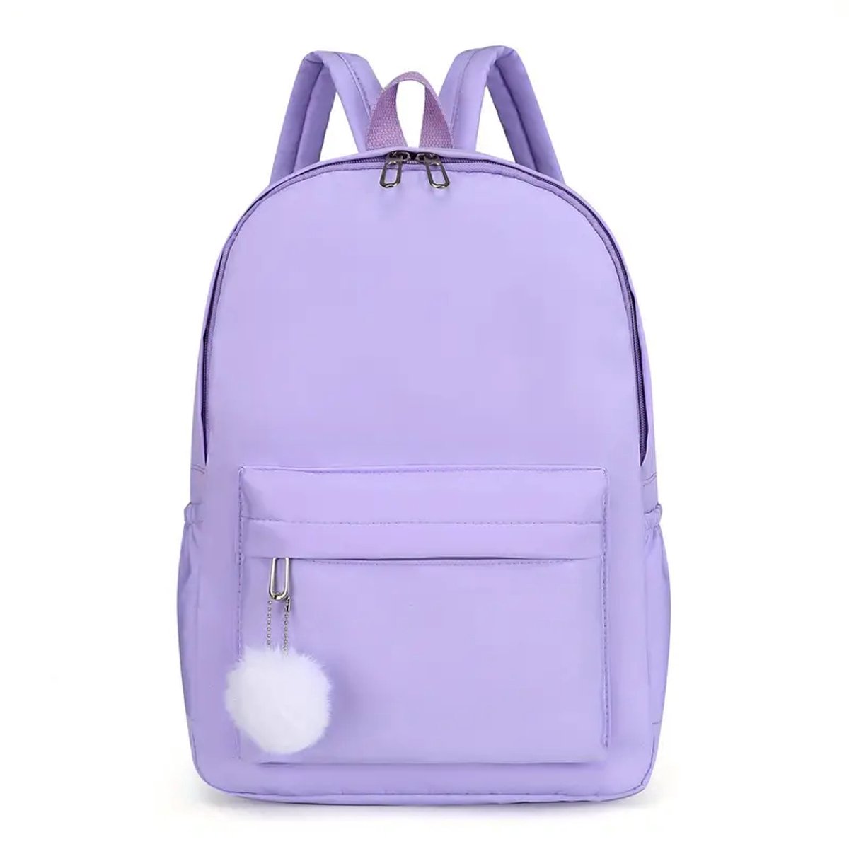 Twenty Two rugtas met sleutelhanger voor meiden/tieners/studenten | schoolrugzak | reistas | 15.6 inch laptoptas | verstelbare schouderriem | praktische zakken voor je spullen | schooltas voor studenten | 27x12x39 17L | lila/paars