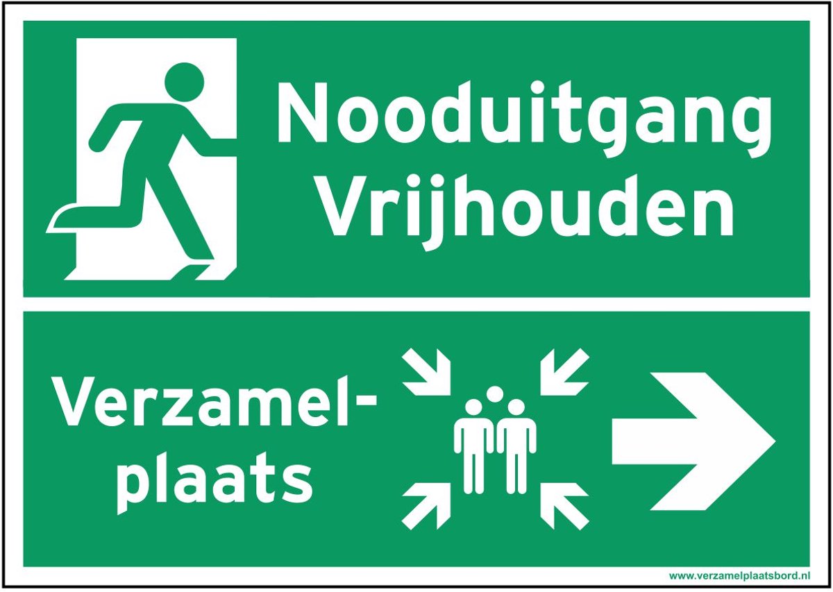 Nooduitgang vrijhouden - Verzamelplaats rechts 420x297 mm NALICHTEND bord