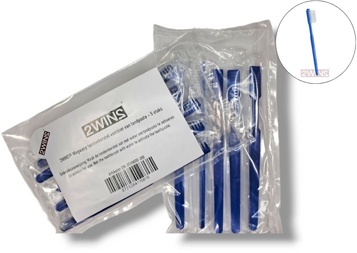 2WINS® Wegwerp Tandenborstel voorzien van tandpasta (individueel verpakt) - 5 stuks (B4)