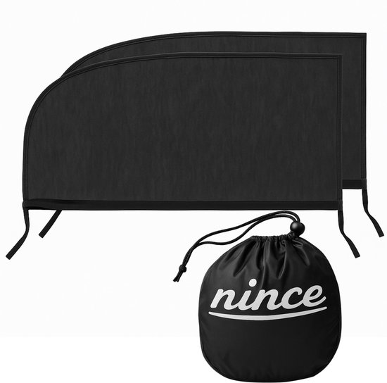 Nince Zonnescherm Auto Zijraam - Overtrek - Set van 2 – Extra Donker Zonnescherm Auto Baby - Met UV Protectie voor Kind & Baby - Zwart - Autoaccessoires