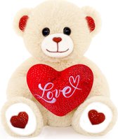 Teddybeer met Love Hart (Wit/Roze) 30 cm | knuffelbeer pluche knuffel love beer | Cadeau Kado | Beertje met hart liefde | Love Knuffeldier Rozenbeer Rozen beer