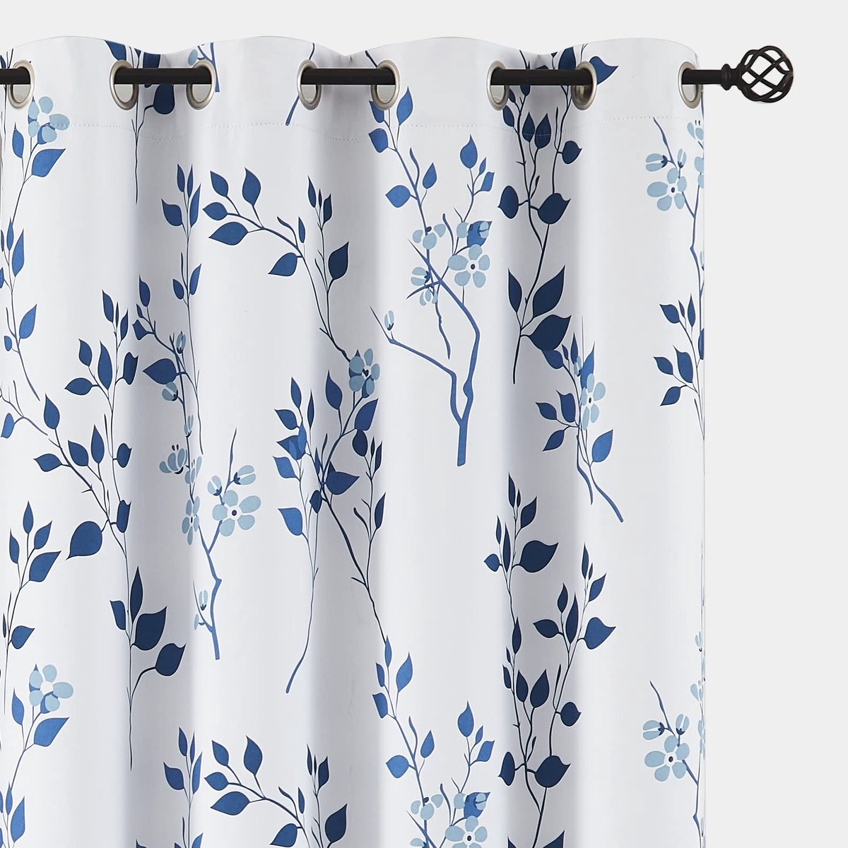 Ibenzoa Elegant Marineblauw Botanisch Bloemenpatroon Verduisteringsgordijnen voor Woonkamer en Slaapkamer - Set van 2 Stuks marineblauw/grijs