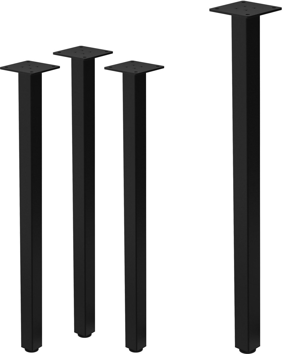 ml-design I-Design meubelpoten set van 4 tafelpoten 72 cm zwart stalen vierkant profiel 4x4 cm in hoogte verstelbaar metalen kastpoten onderstelvoeten voor meubels slaapbanken tafellopers banken banklopers industrieel ontwerp