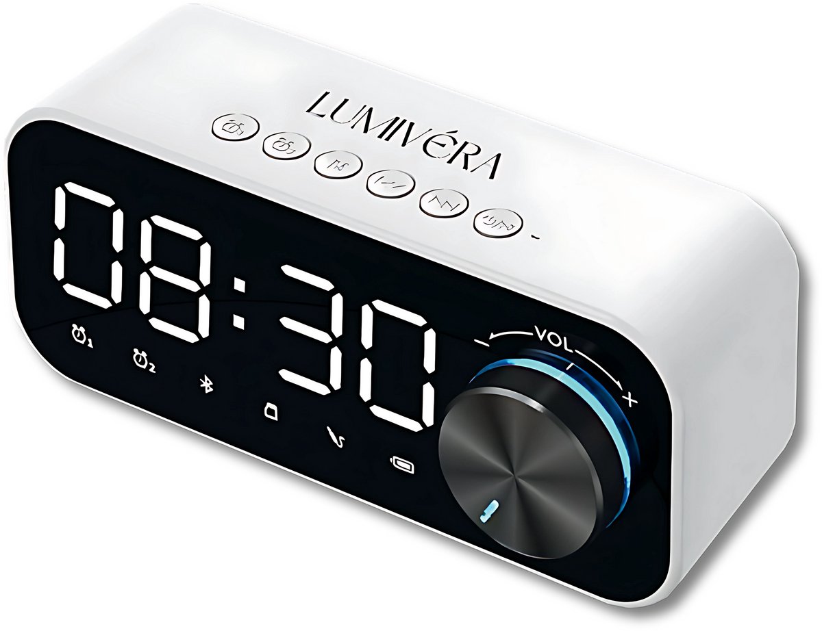 Lumivéra® - Digitale Wekker - Wekkerradio - Digitale Klok - Digitale Wekker Slaapkamer - Bluetooth Wekker - Wit