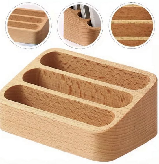 Porte-cartes de visite en bois – Design minimaliste – Pour bureau ou comptoir – 1 emplacement pour carte – Look naturel – Handgemaakt – Couleur bûche