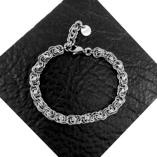 Armband Unisex - Gepolijst RVS Verweven Ringarmband - Exclusieve Armband Handgemaakt door esde2 - Verstelbaar 16cm tot 19cm