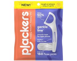 Plackers - Gentle Line Floss Picks – Fresh Mint – 150 Stuks – Zachte Tandenstoker – FlipPick & QuickFix Grip – Hersluitbare Verpakking