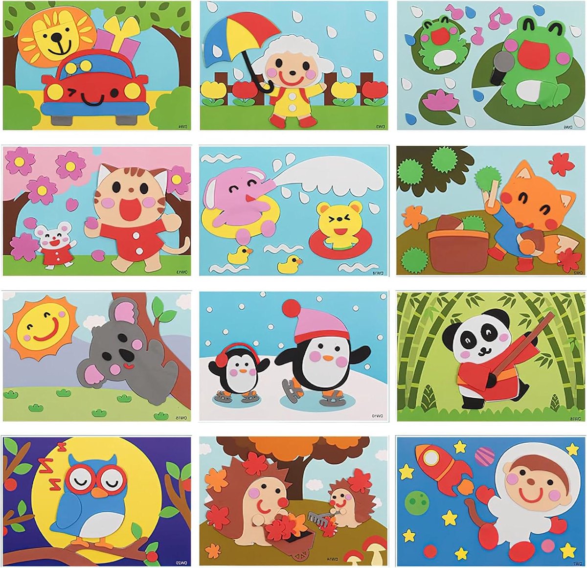 12 stuks mozaïek knutselsets stickers dieren voor kinderen