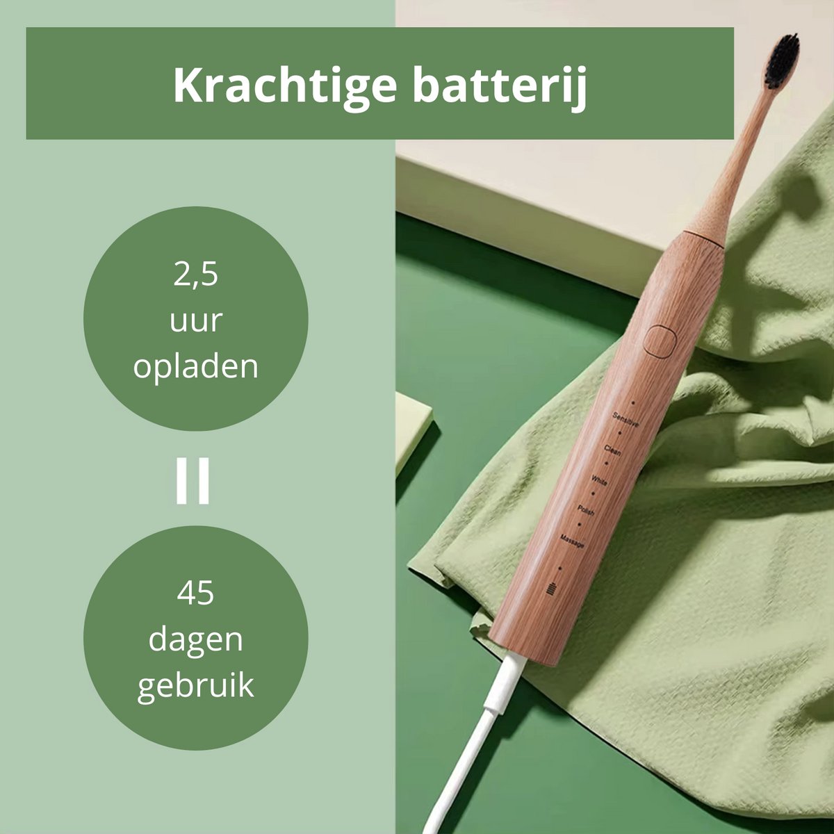 Verduurzaamdiscounter Bamboe Elektrische Tandenborstel met 5 Standen - afbeelding 3