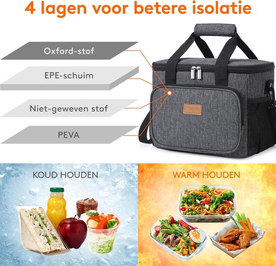 Opvouwbare geïsoleerde koeltas, 15 liter, donkergrijs - Ideaal voor lunch, picknick, werk en reizen van RALA — afbeelding 4