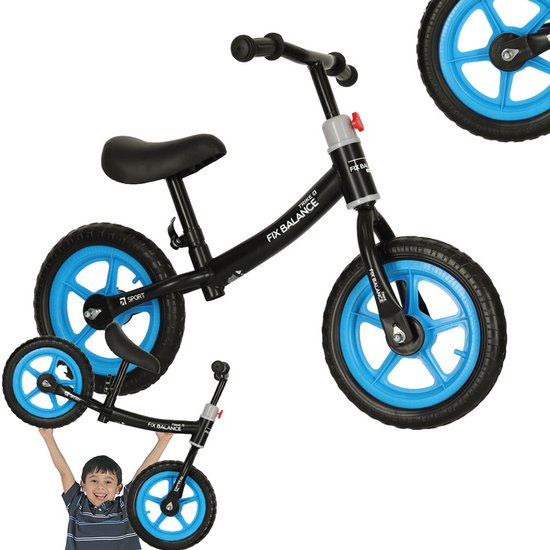 Playos® - Loopfiets - Zwart / Blauw - Verstelbaar Zadel & Stuur - van 80 tot 108 cm - tot 35 kilo - Balansfiets - Leren Fietsen