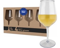 MyDrinkglass Plastic Wijnglazen Transparant - Set van 4 Stuks - Onbreekbaar - Kunststof Glazen voor Witte of Rode Wijn - Herbruikbaar Wijnglas geschikt voor de camping - 470 ml